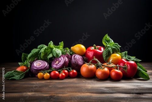 Ripe beautiful tasty vegetables on a dark banner background. Healthy food concept, harvest