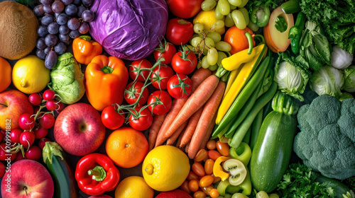 Colorful vegetables and fruits vegan food