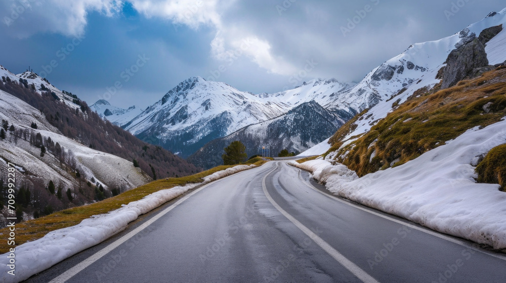 Panoramic mountain road and snow mountain