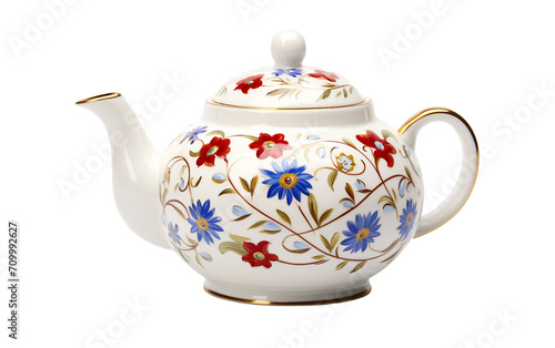 Display of a Teapot with Floral Pattern Isolated on Transparent Background PNG.