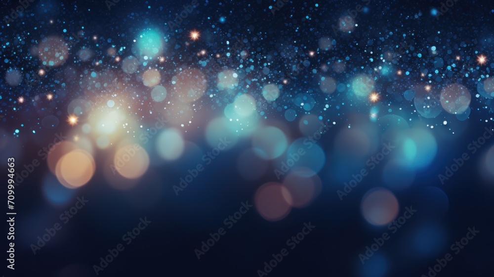 Magic night dark blue sparkling glitter bokeh and light art. Gold confetti and navy background. Golden scattered Christmas dust. Fairytale magic star template. Magic night dark blue sparkling glitter bokeh and light art. Gold confetti and navy background. Golden scattered Christmas dust. Fairytale magic star template.