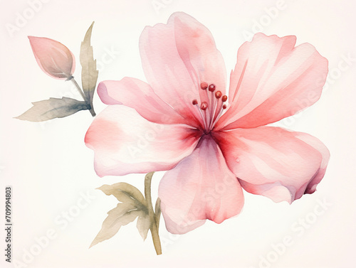 Watercolor pink spring flower neutral colors on white background © Nata789