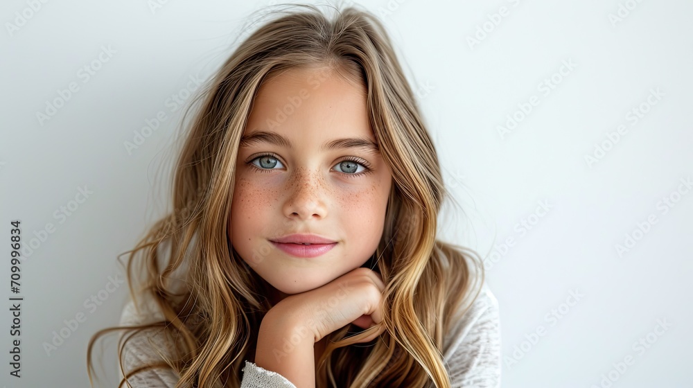 a young american girl resting chin on hand a young american girl resting chin on hand