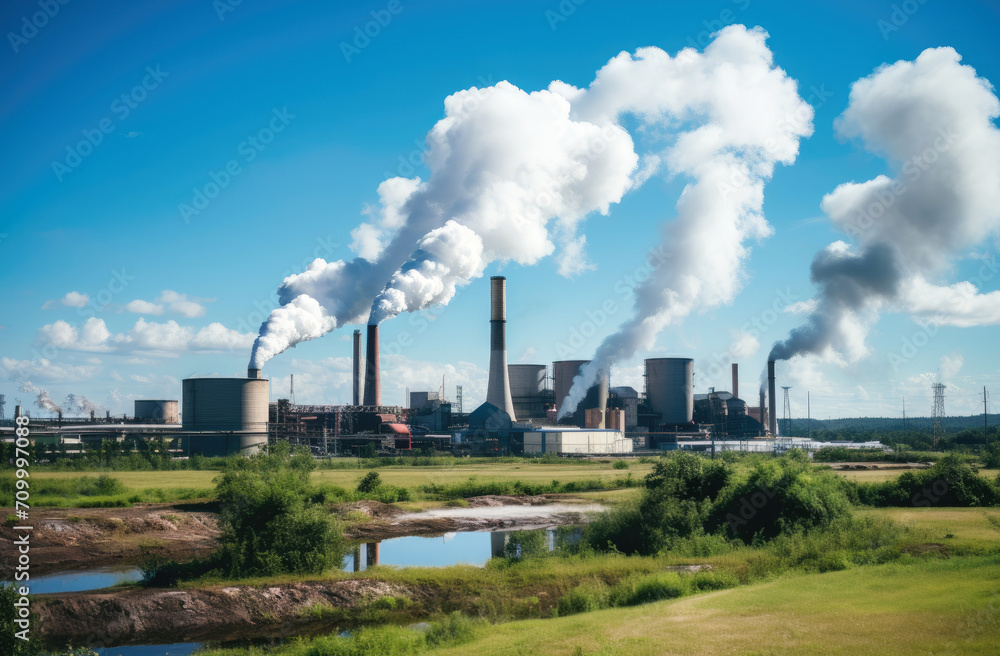 Black smoke smoking factories amidst beautiful vistas of green nature. Industrial revolution. Environmental protection. Black smoke smoking factories amidst beautiful vistas of green nature. Industrial revolution. Environmental protection.