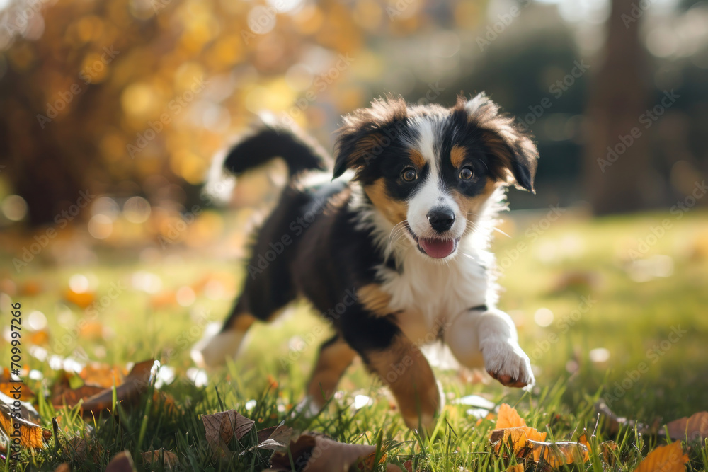 Happy dog play in the garden