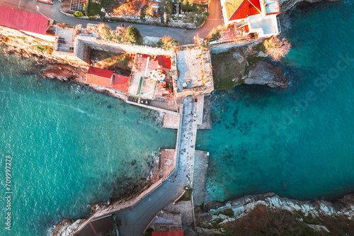 Aerial view of historic Ottoman and Turkish town Amasra view from drone. © Solidasrock