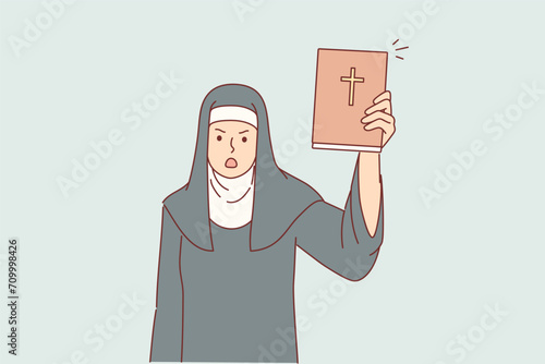 Woman nun from church shows holy bible in shock and swears because of violations of rules of conduct