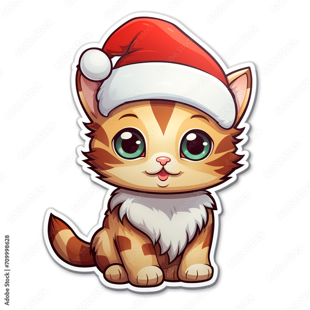 a christmas sticker of a kitten wearing santa claus hat created with Generative Ai a christmas sticker of a kitten wearing santa claus hat created with Generative Ai