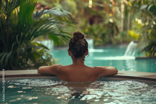 Woman resting in a spa complex in tropical country  healthy skin  skincare routine 