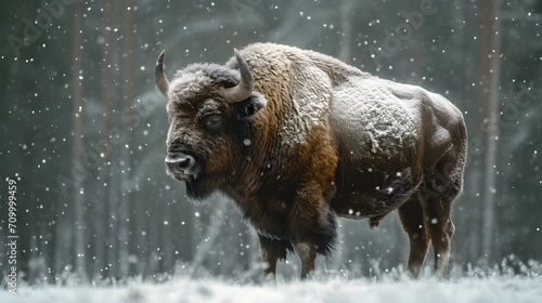 bison animal walking in winter photo