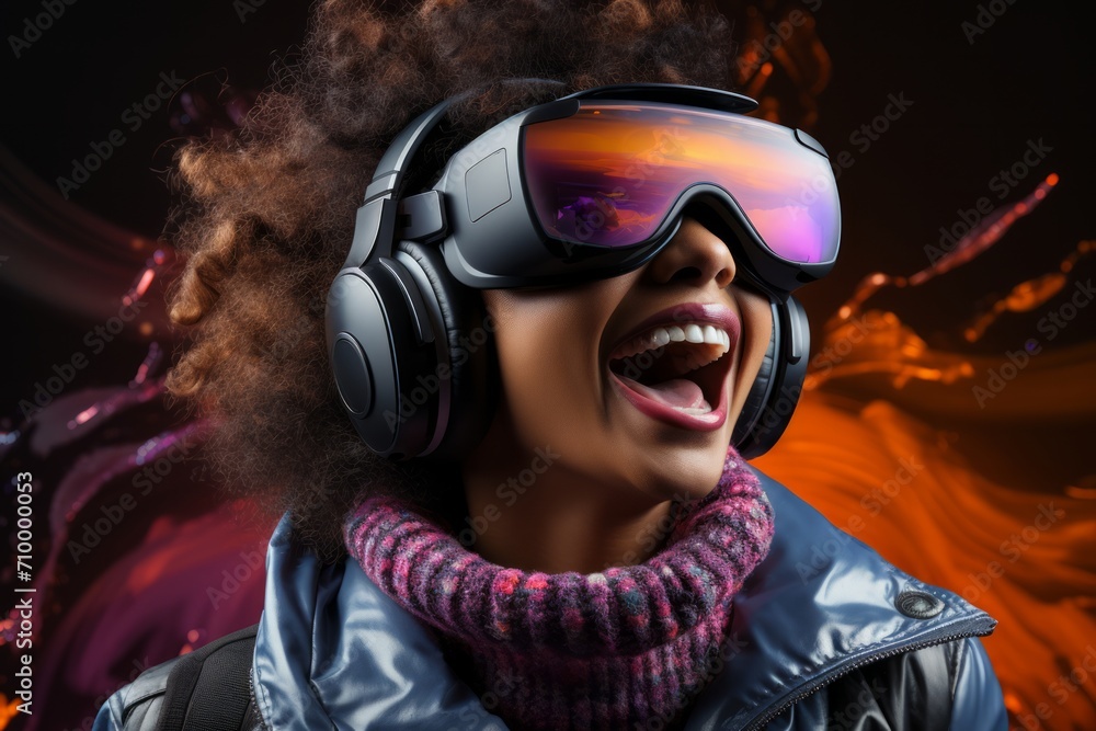 Happy Girl In Vr Glasses On Purple Background. Vr Glasses, Virtual Reality, Happiness, Backgrounds, Color Theory, Female Empowerment, Technology, Video Games. Girl in black virtual reality glasses Happy Girl In Vr Glasses On Purple Background. Vr Glasses, Virtual Reality, Happiness, Backgrounds, Color Theory, Female Empowerment, Technology, Video Games. Girl in black virtual reality glasses