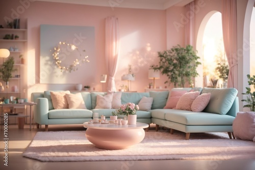 Modern pastel living room interior. ai generative