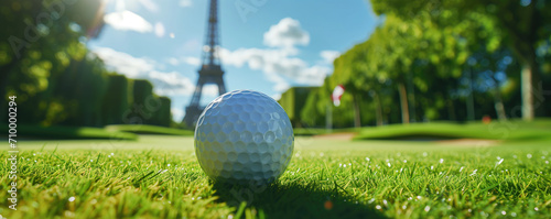 Golf ball with Eiffel tower in background