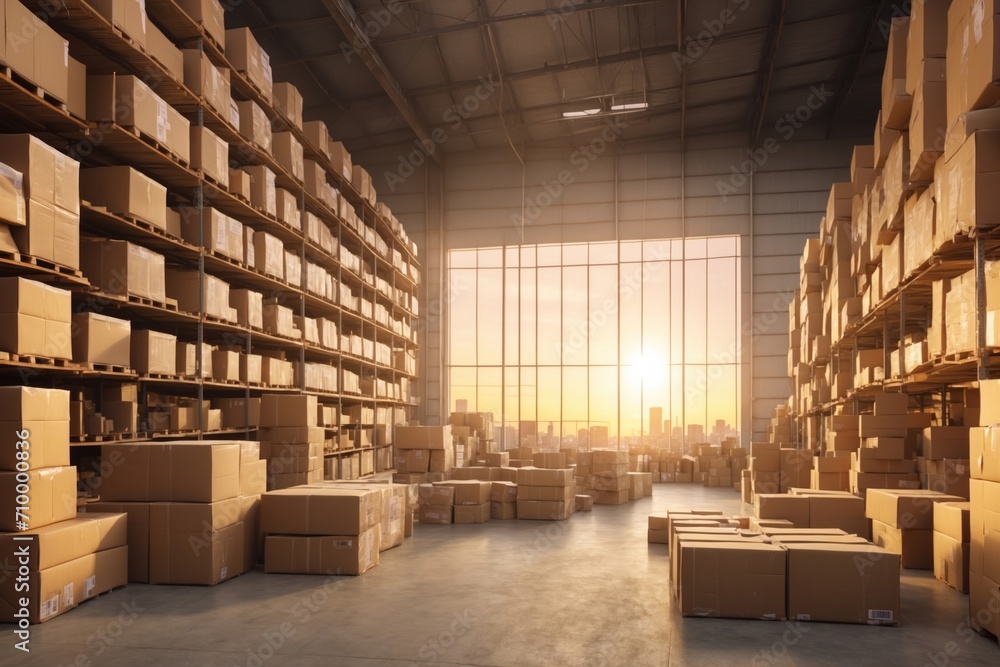 Logistics Warehouse full of Cardboard Boxes. ai generative Logistics Warehouse full of Cardboard Boxes. ai generative
