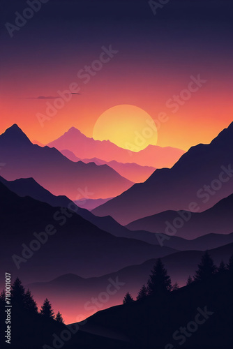 Abstract background sunset silhouette mountain scenery © Giuseppe Cammino