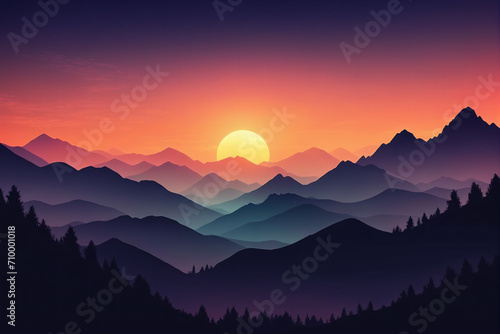 Abstract background sunset silhouette mountain scenery © Giuseppe Cammino