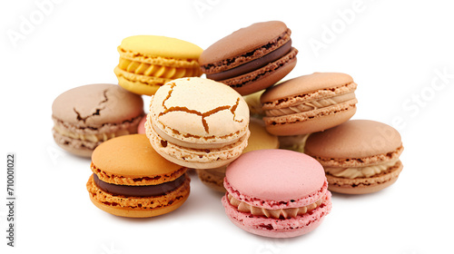 Pile of sweet and colorful French macaroons isolated on a transparent background, 