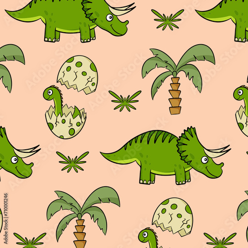Dinosaur seamless pattern, T rex Fabric Design, Baby Seamless Pattern, Children's Seamless, Non-Exclusive, White dot background © jie