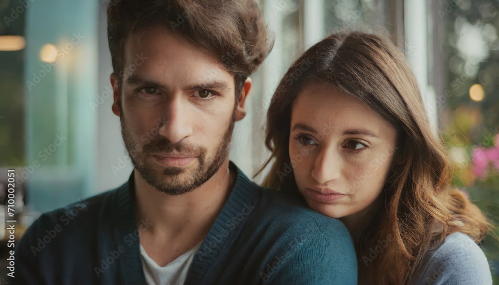 sad young adult man and woman, couple with problems sad young adult man and woman, couple with problems