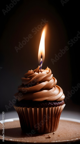 Cake, cupcake with colorful candle and beautiful birthday decoration