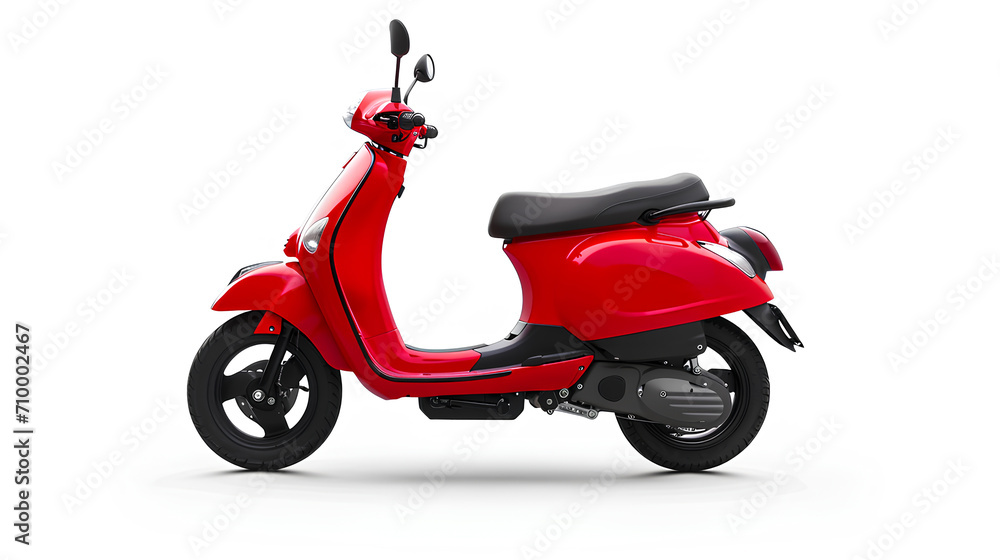 Red and black motor scooter isolated on a white background,