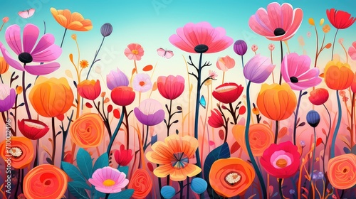 nature illustration flower background illustration floral colorful, vibrant spring, summer garden nature illustration flower background