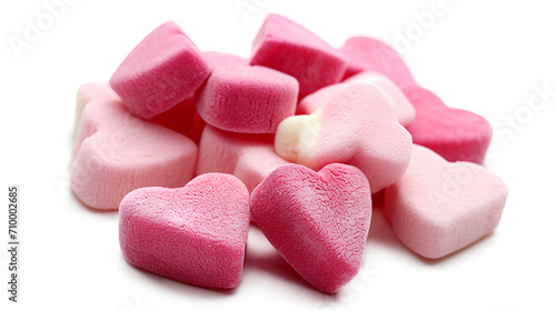 Red and pink hearts in marshmallows isolated on a white background, Valentine's Day Concept
