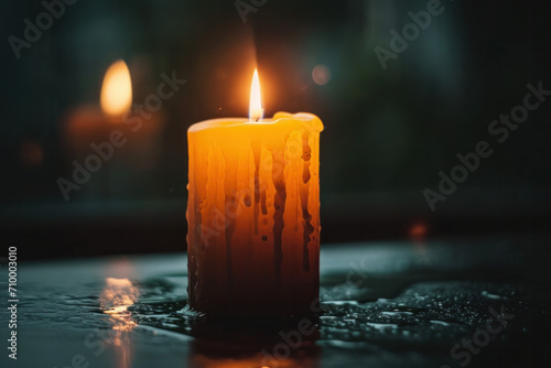 cozy burning candle close up 