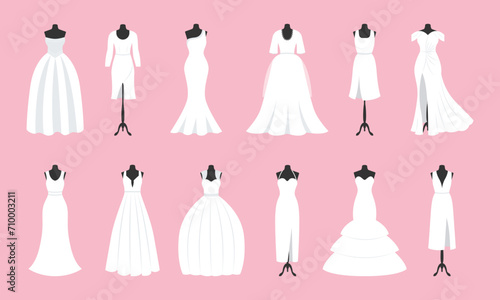 Wedding dress of the bride set. Vector illustration.