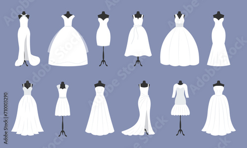 Wedding dress of the bride set. Vector illustration.