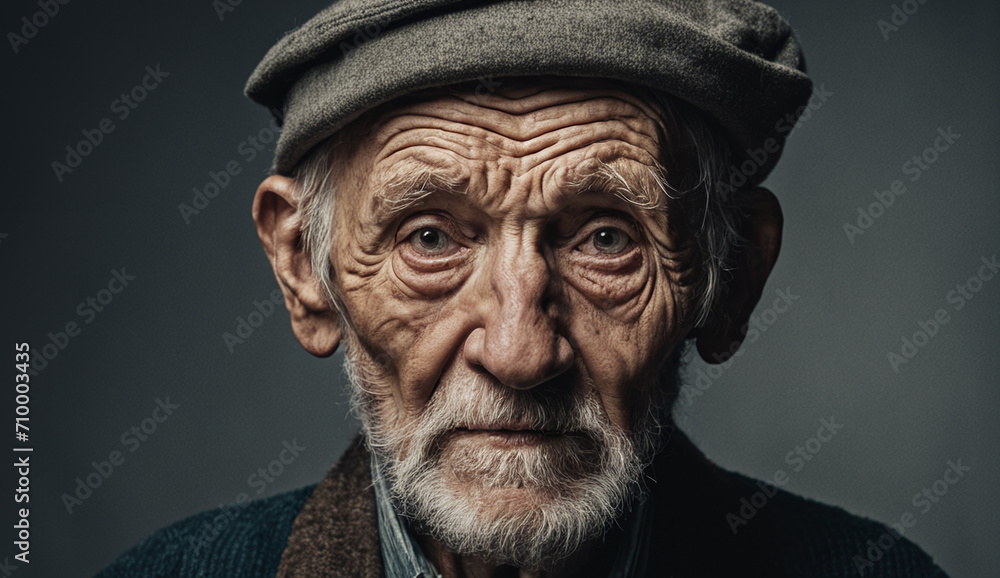 poor homeless man portrait, man with a sad look