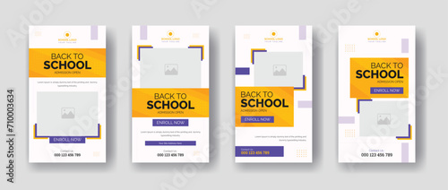 Kids back to school admission promotion facebook and instagram Stories banner layout template design.