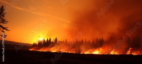 Massive and destructive forest fire raging in british columbia, canada with enormous flames
