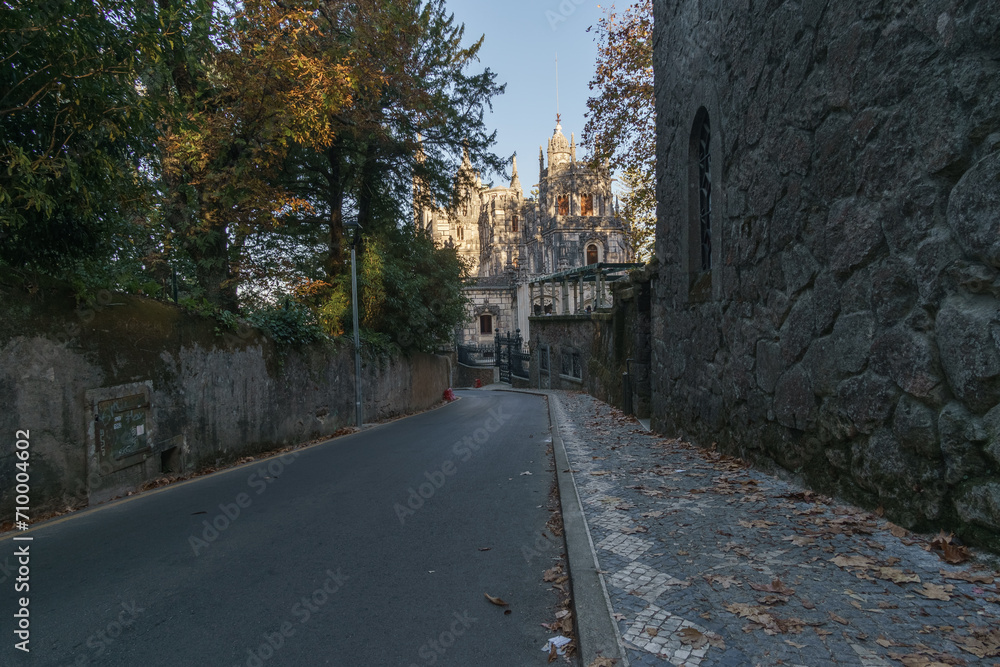 View from the road besides Quinta Da Regaleira Castle during autumn time Sintra, Lisbon, Portugal