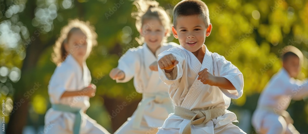 Fototapeta premium Karate kids practice martial arts.