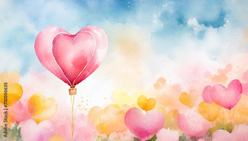 heart shape hotr balloon in watercolor style valentine s day background