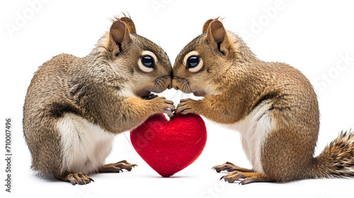 Whiskered Whispers of Love Squirrels Sharing a Heart isolated on a transparent background