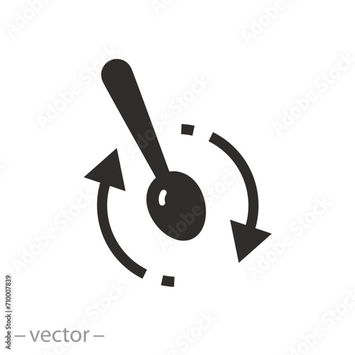 arrows spin with spoon icon, stirring teaspoon, flat symbol on white background - vector illustration