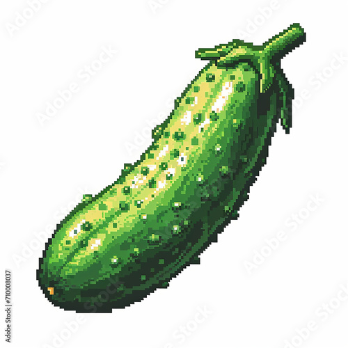 A pixelated art design of a green cucumber isolated on white background