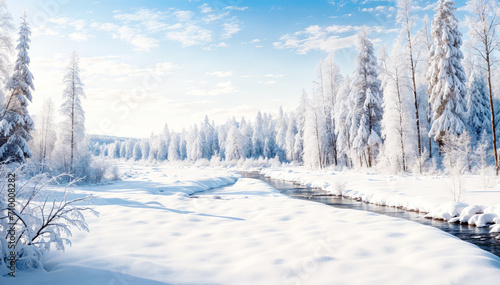 Tranquil Winter Landscape with Frozen Trees and Snow-Covered Ground © Hoody Baba