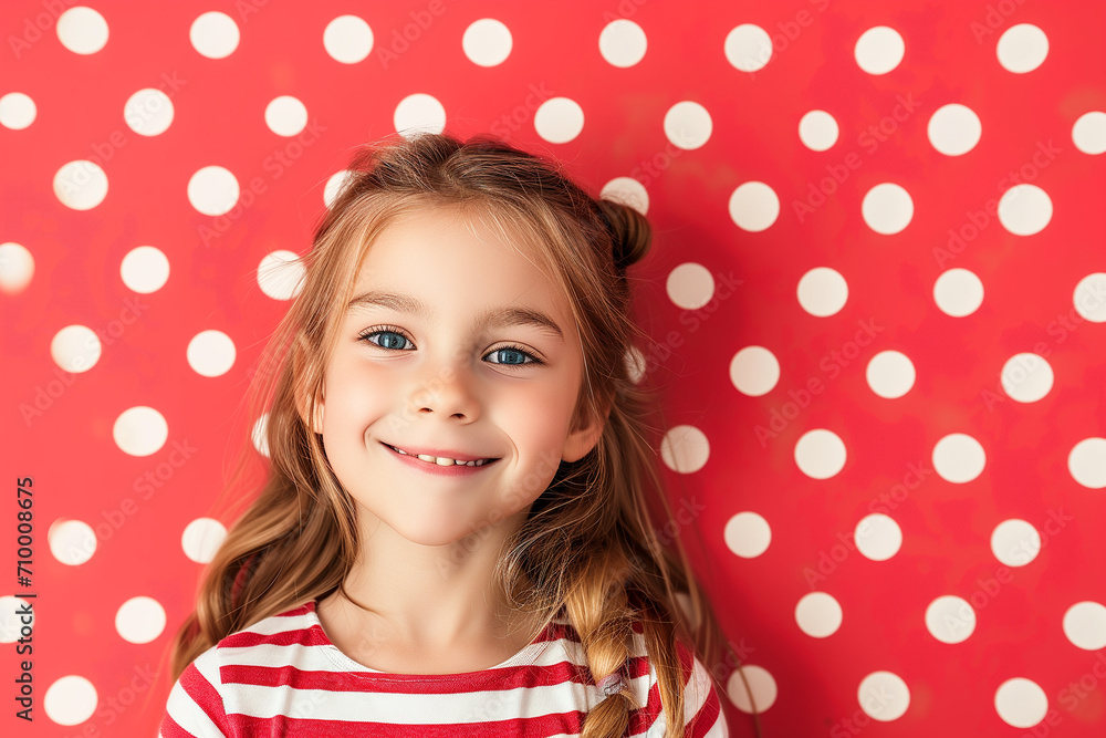 Young Girl Smiling Against Polka Dot Background Young Girl Smiling Against Polka Dot Background