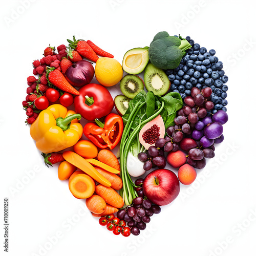 Vegetables and fruits in the shape of a heart isolated on white background  photo  png 