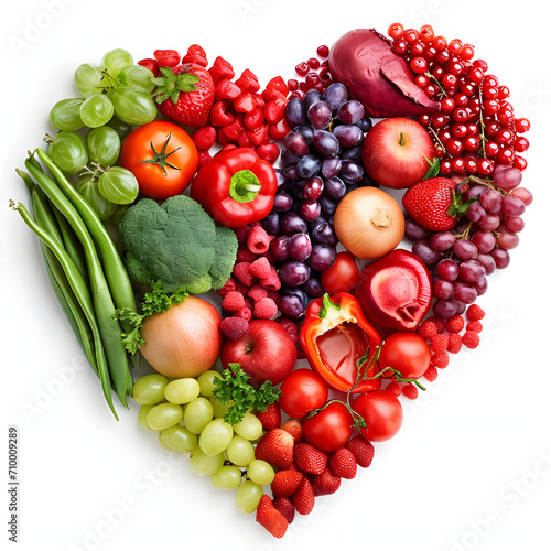 Vegetables and fruits in the shape of a heart isolated on white background  photo  png 