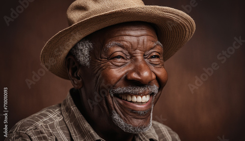 portrait of a funny , happy senior old man close-up , elderly man, grandpa portrait ,black man looking at camera