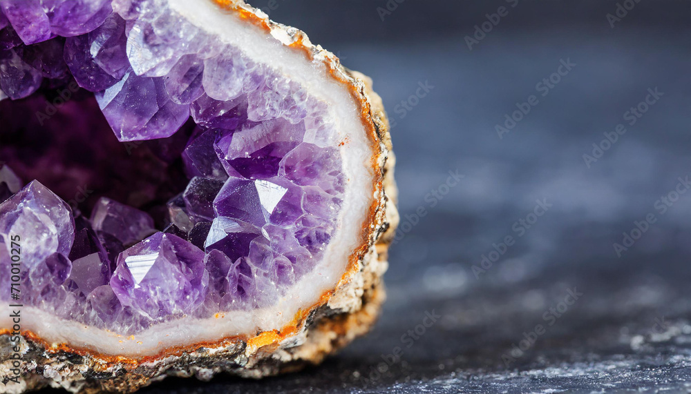 Macro photo of purple amethyst geode gemstone - obrazy, fototapety, plakaty 