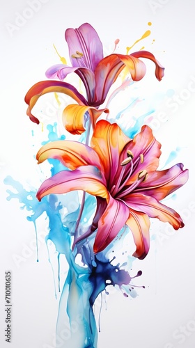 Colorful watercolor art flower. Isolated on white background. In a realistic manner, colorful, rainbow. Ideal for teaching materials, books and nature-themed designs. Paint splash icons. © Mari Dein