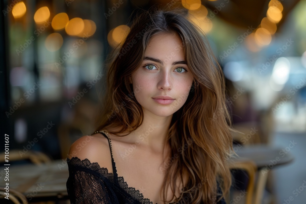 Medium shot portrait, attractive French girl, first date night Medium shot portrait, attractive French girl, first date night
