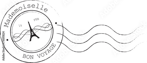 Mademoiselle Bon Voyage - postal rubber stamp