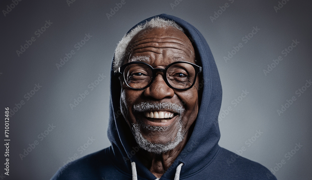 portrait of a funny , happy senior old man close-up , elderly man, grandpa portrait , looking at camera