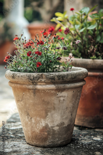 rustic flower in a pot, concept of gardening, growing new plants